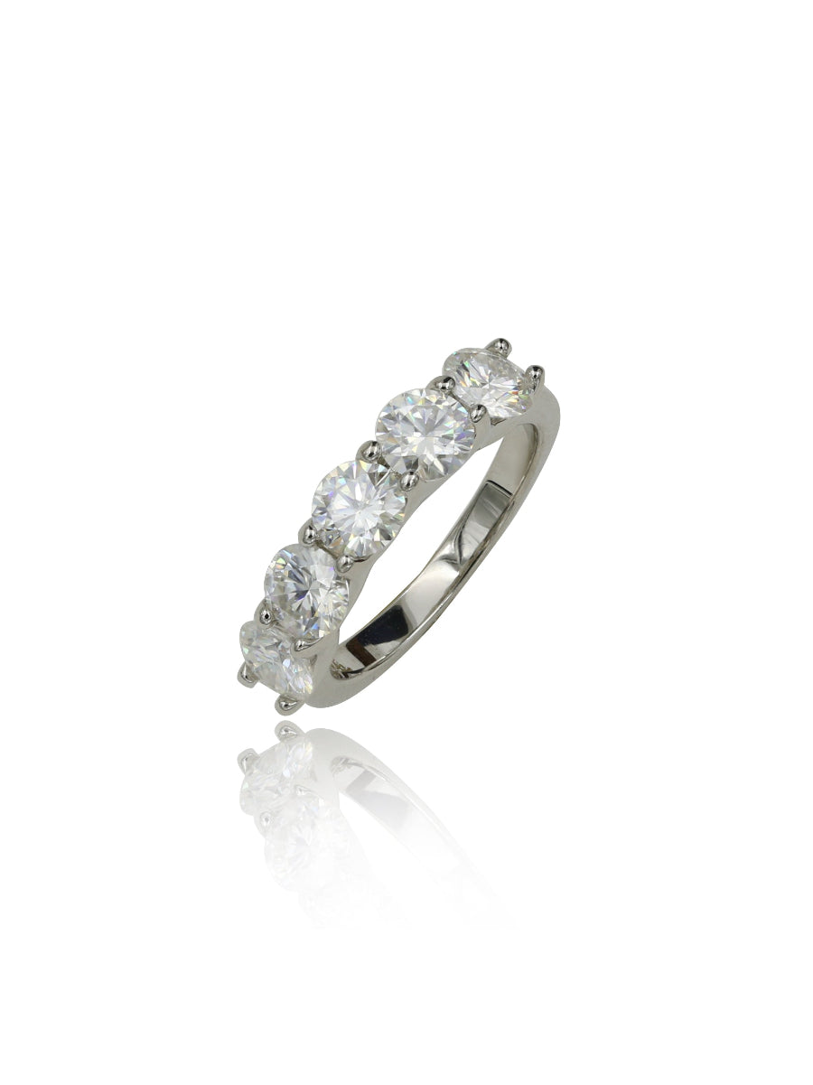 925 Silver Five Stone Moissanite Wedding Band Ring