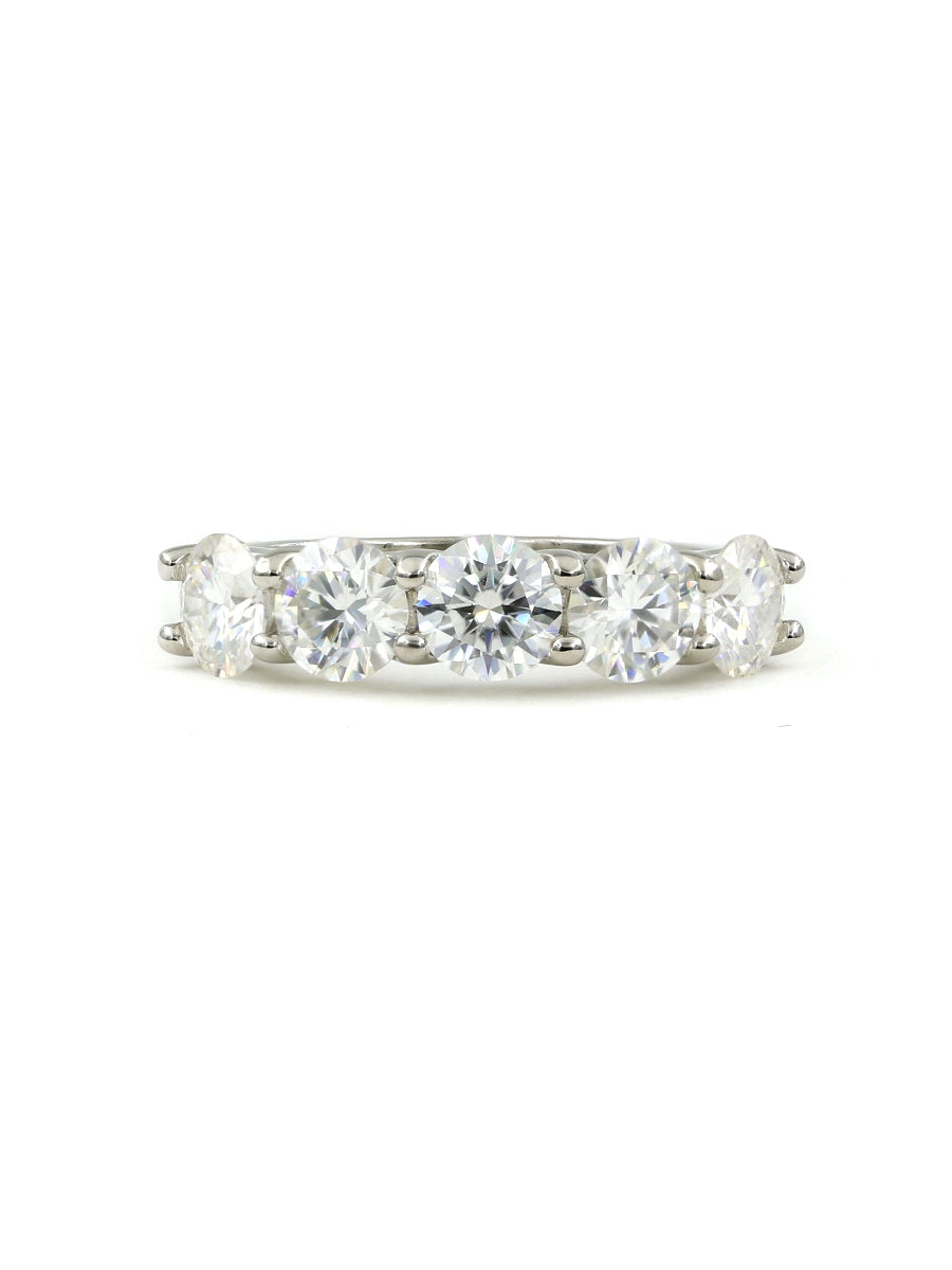 925 Silver Five Stone Moissanite Wedding Band Ring