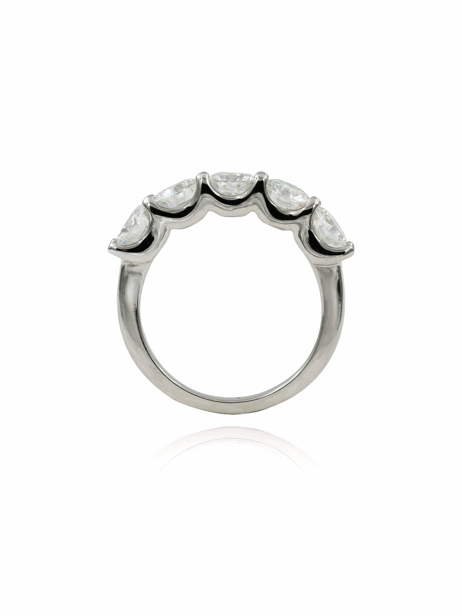 925 Silver Five Stone Moissanite Wedding Band Ring