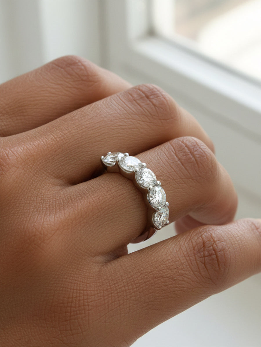 925 Silver Five Stone Moissanite Wedding Band Ring