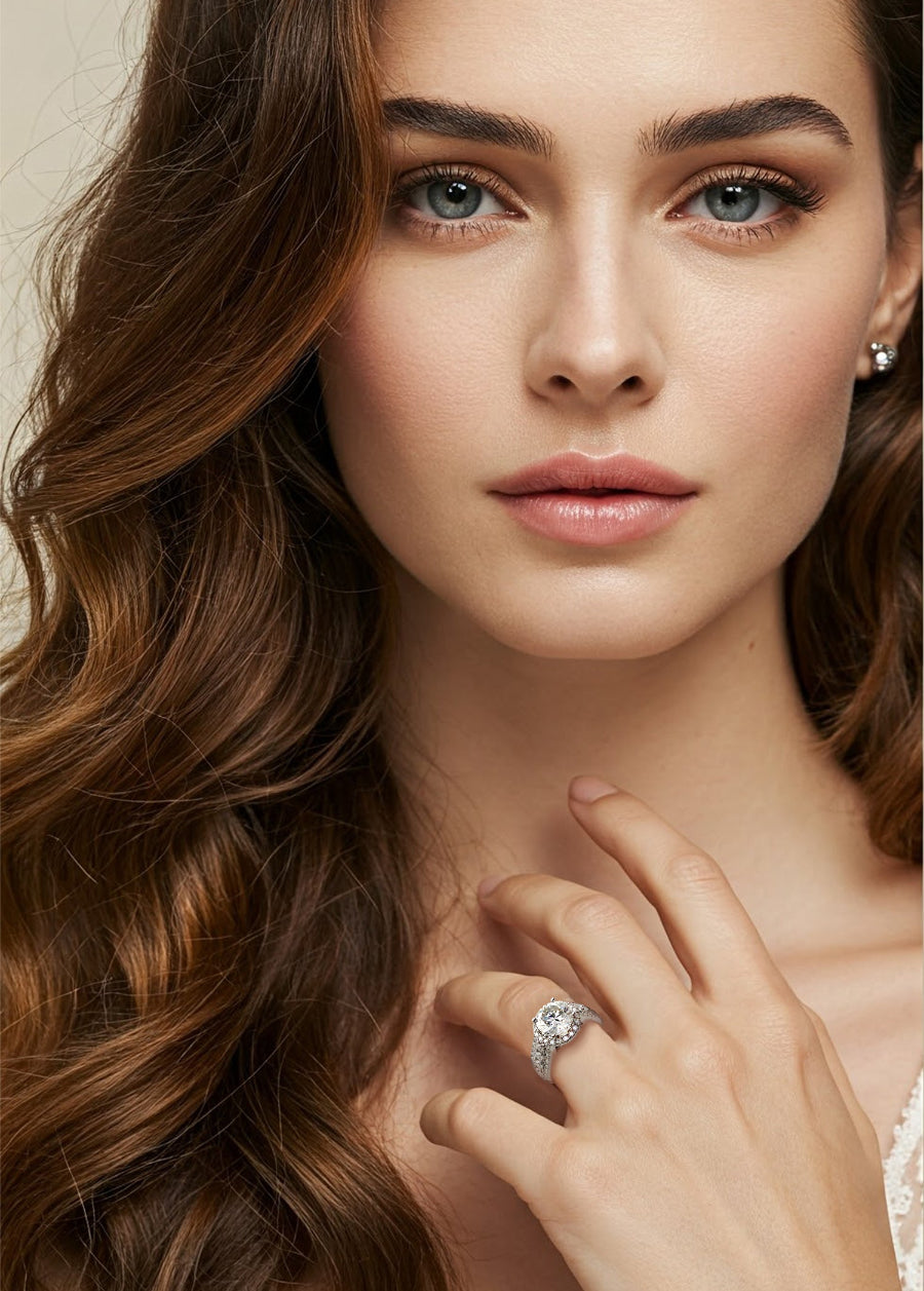 925 Silver 2.65Ctw. Moissanite Halo Setting Ring