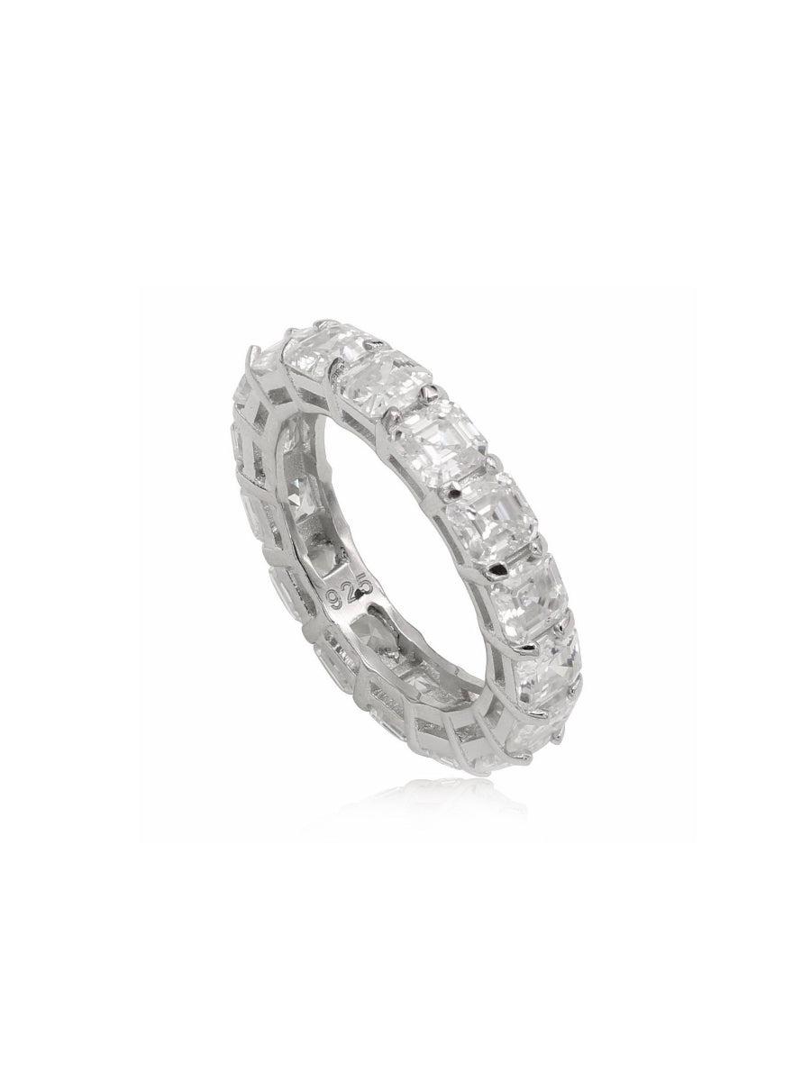 925 Silver 6.8Ctw. Asscher Cut Eternity Band