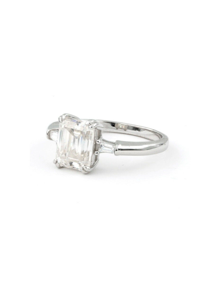 925 Silver 5.0Ctw. Moissanite Three-Stone Ring