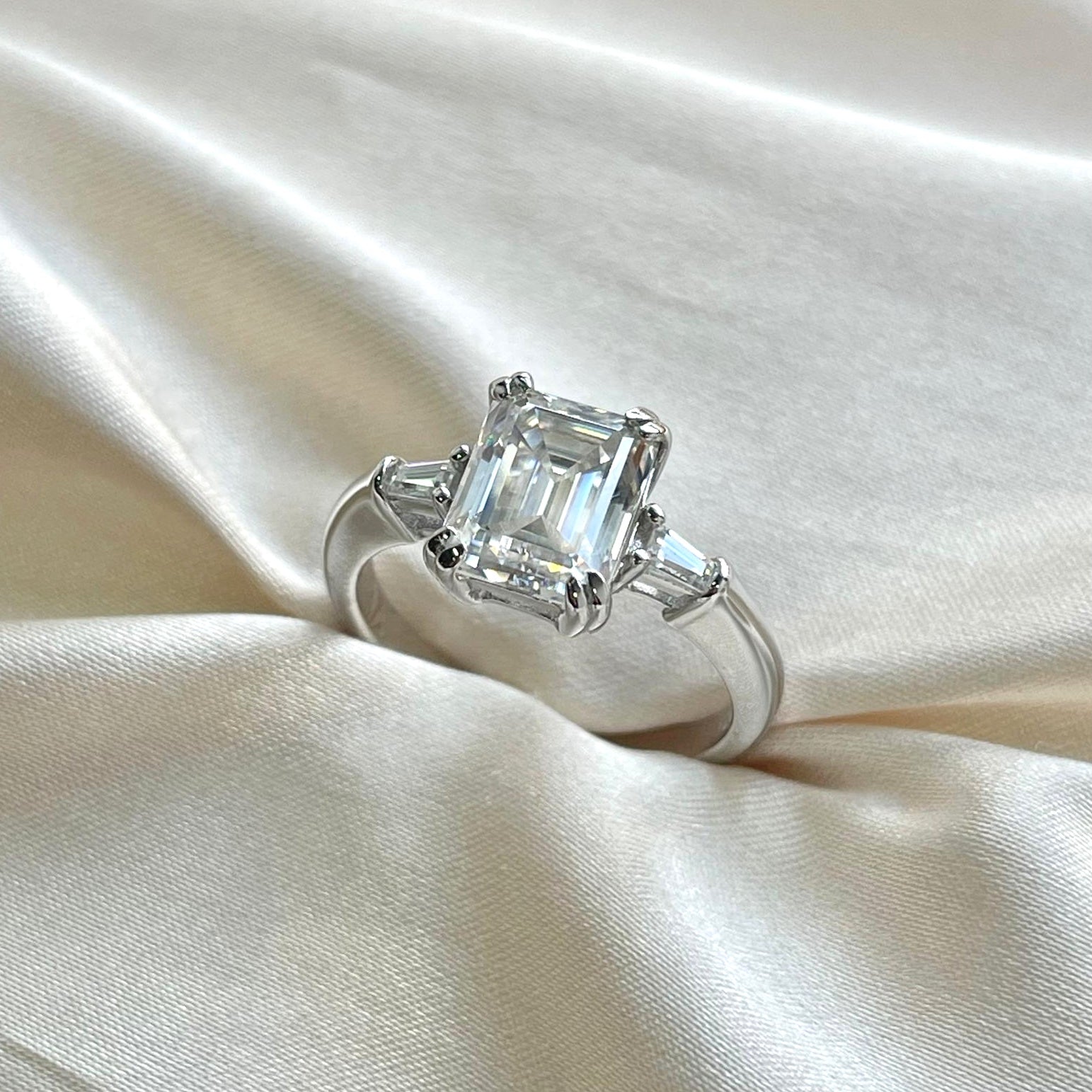 925 Silver 5.0Ctw. Moissanite Three-Stone Ring
