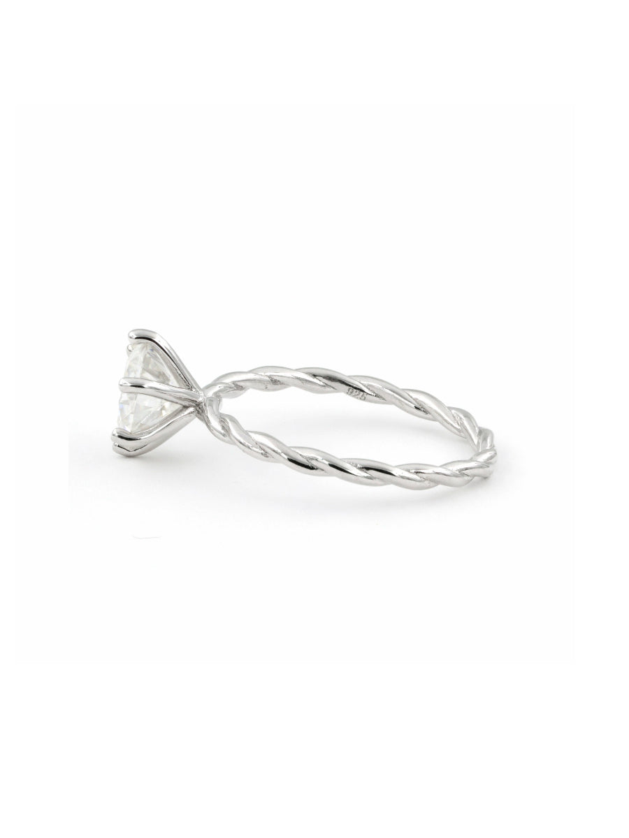 925 Silver Moissanite Twist Band Solitaire Ring