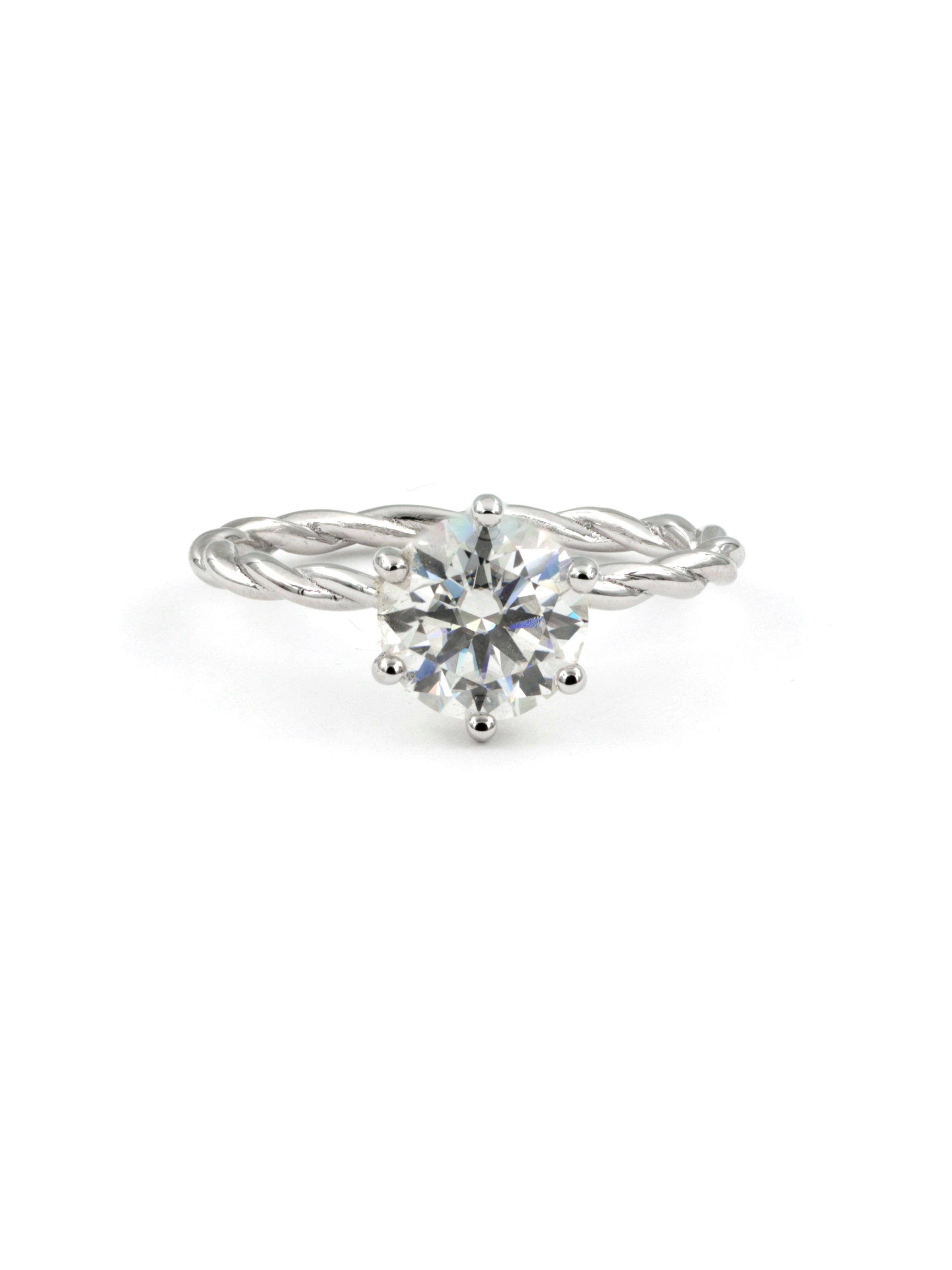925 Silver Moissanite Twist Band Solitaire Ring