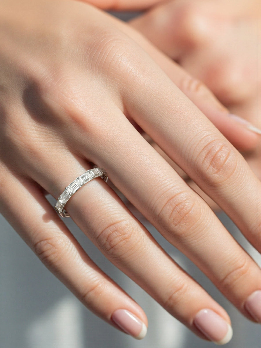 925 Silver 3Ctw. 7 Stones Moissanite Half Band Ring