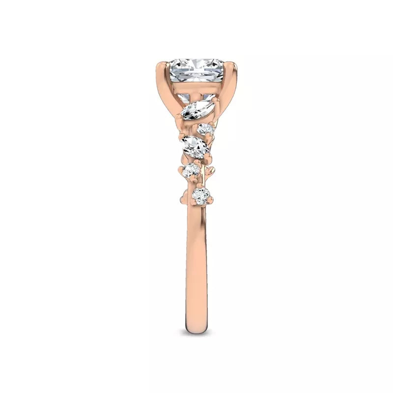 Scattered Diamond Cushion Engagement Ring