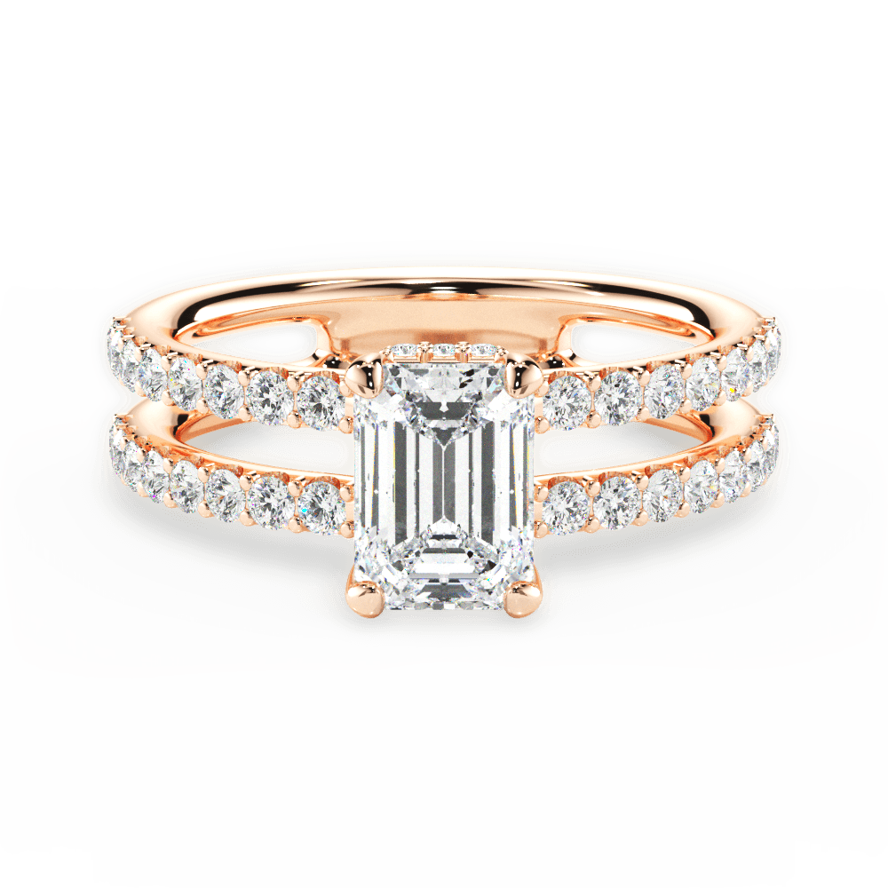 Emerald Shaped  Double Row Diamond Engagement Ring