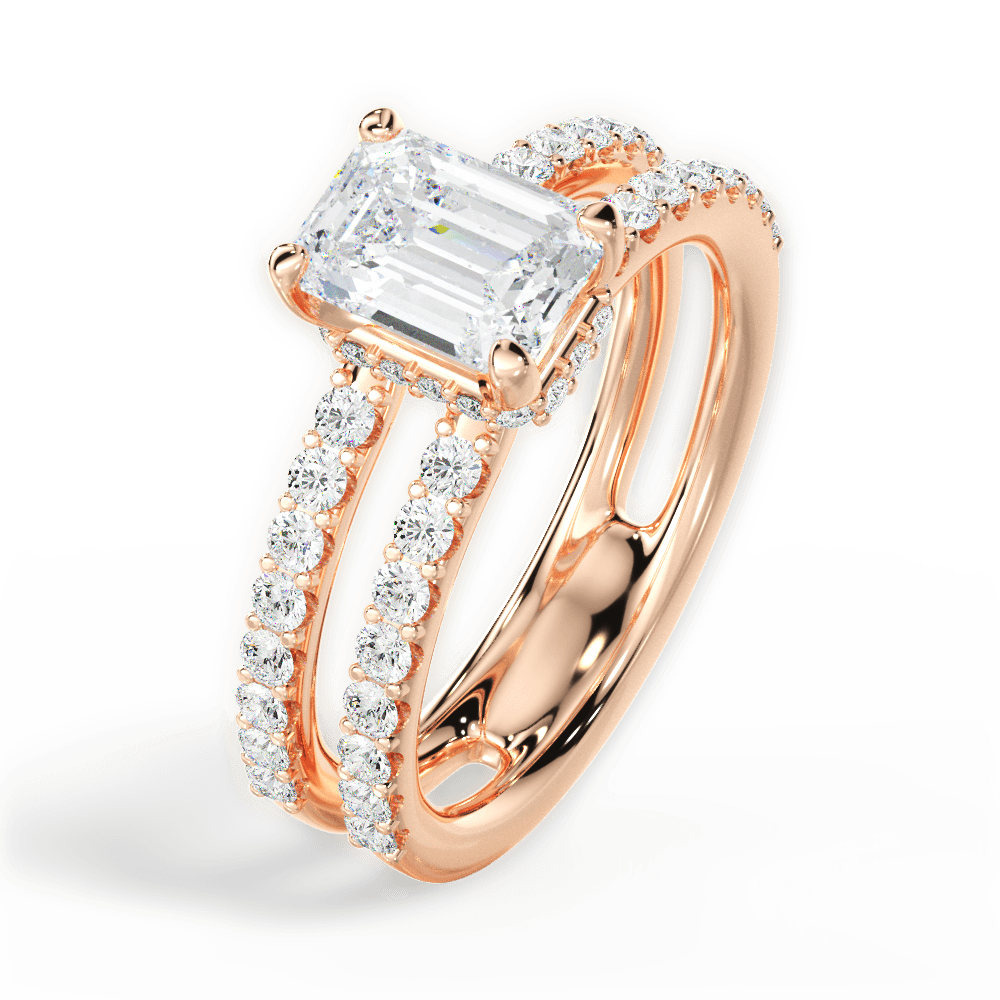 Emerald Shaped  Double Row Diamond Engagement Ring