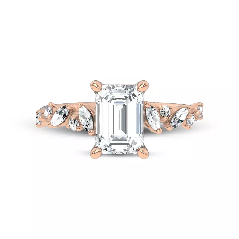 Scattered Diamond Emerald Engagement Ring