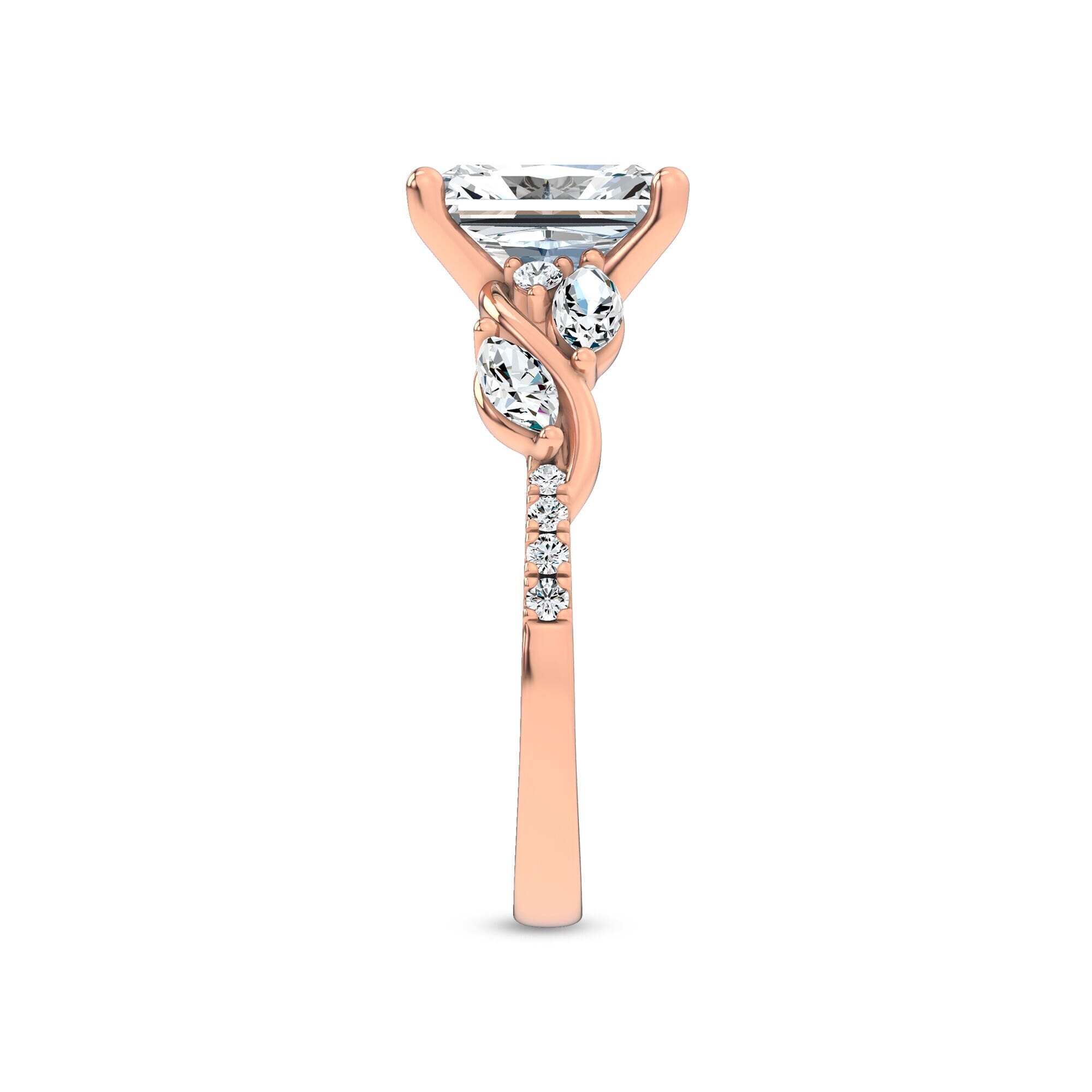 Curved Vine Diamond Radiant Engagement Ring