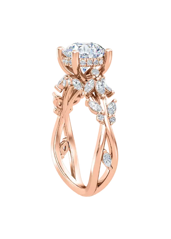 Butterfly And Bee Vine Twist Round Engagement Ring