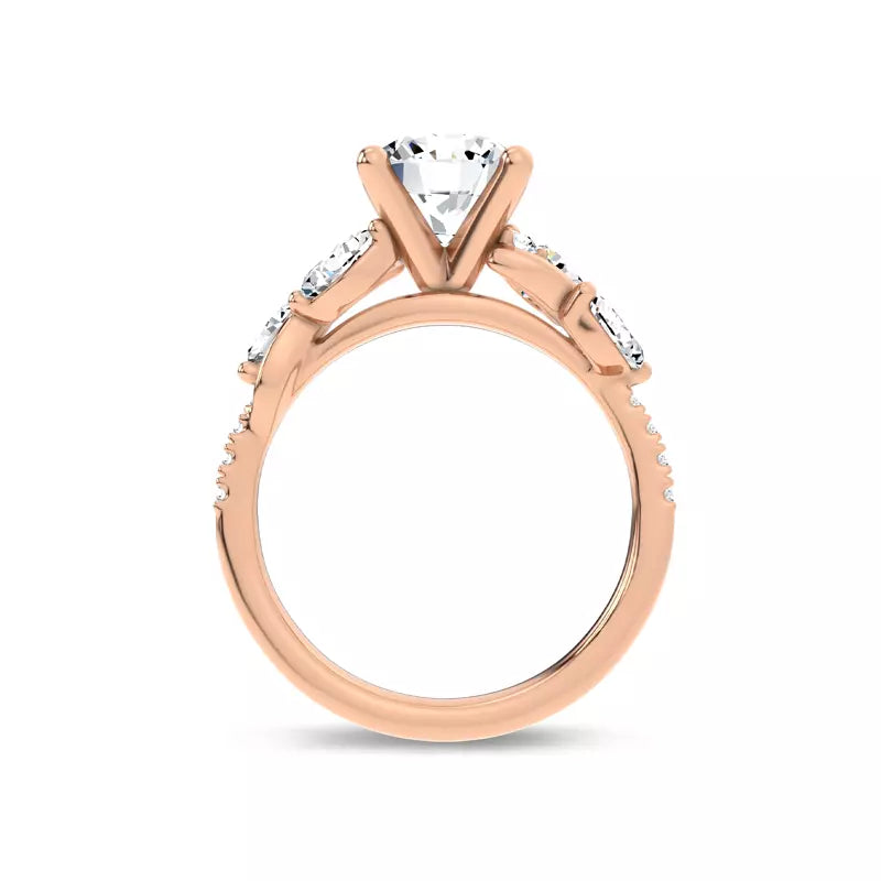 Curved Vine Diamond Round Engagement Ring