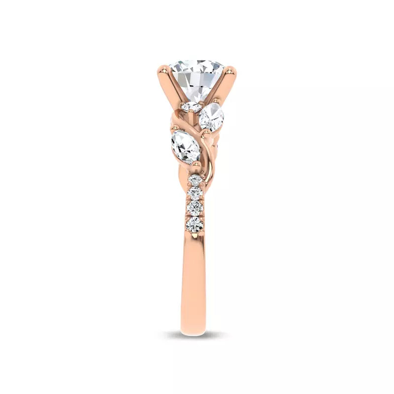 Curved Vine Diamond Round Engagement Ring