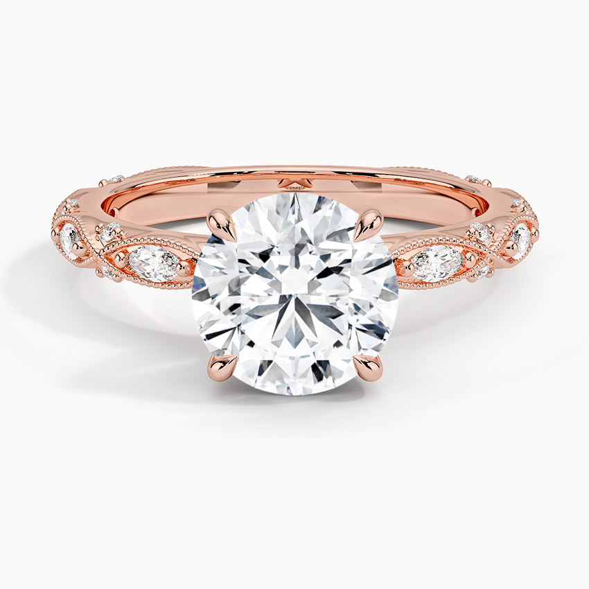 Vintage Round Milgrain Lab Grown Diamond Center Engagement Ring