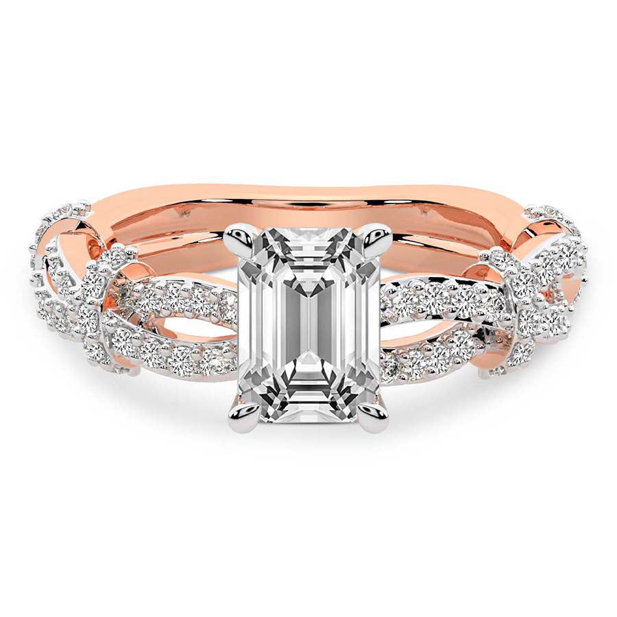 Twisted Brilliance Dual-Tone emerald Lab Grown Diamond Center Engagement Ring