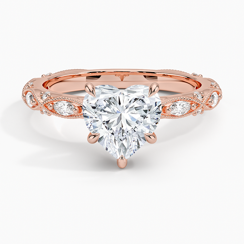 Vintage Heart Milgrain Lab Grown Diamond Center Engagement Ring