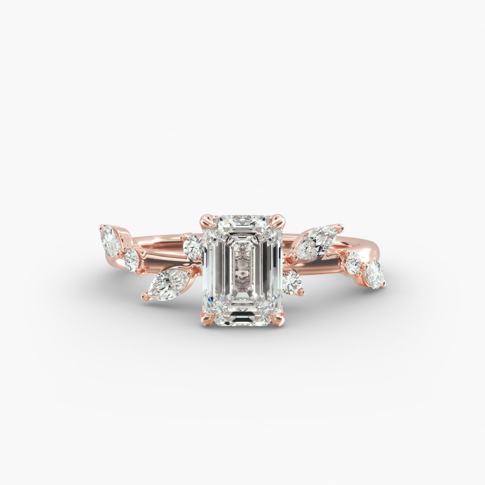Symphony of Light Floral Emerald Lab Grown Diamond Center Engagement Ring