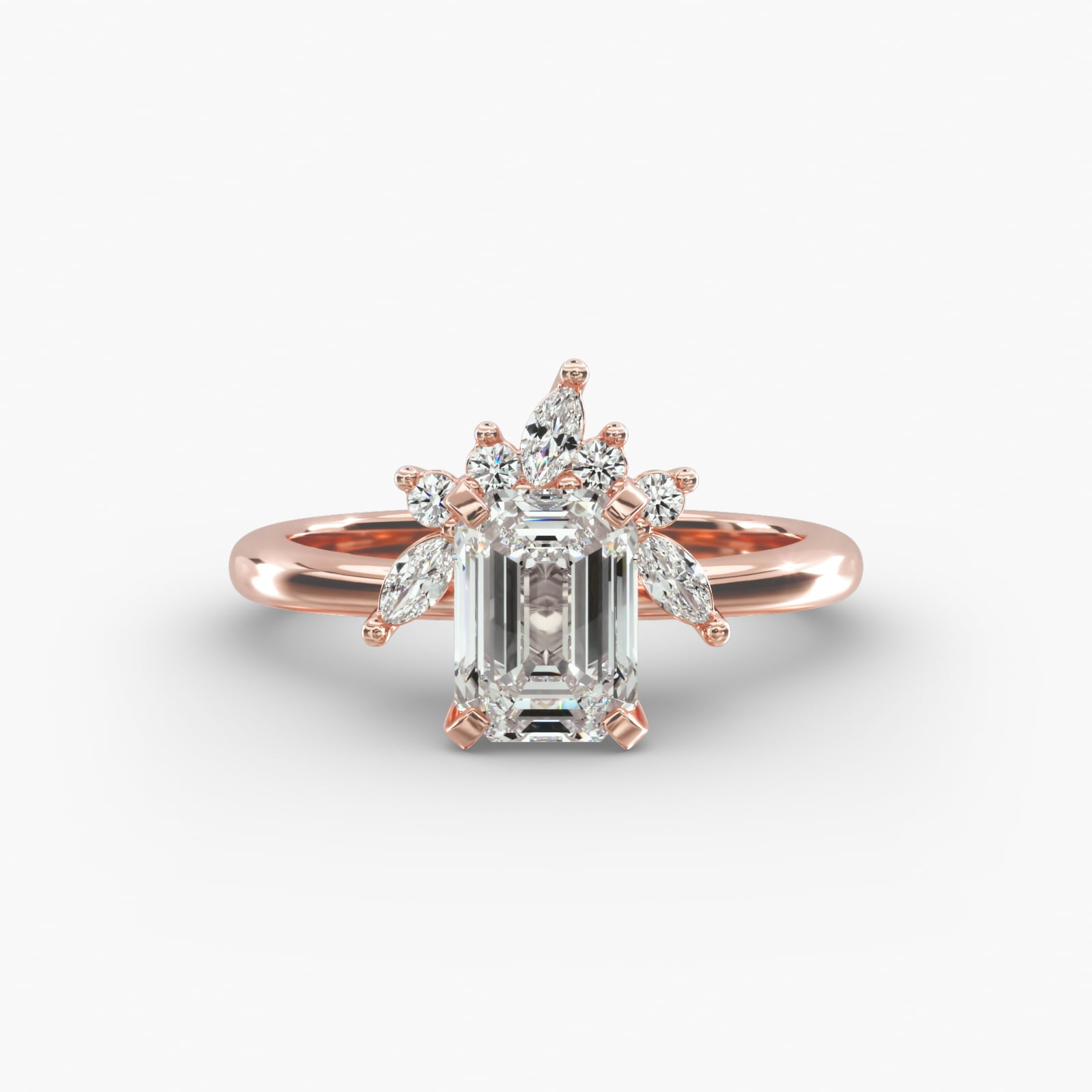 Crown Bloom Halo Emerald Lab Grown Diamond Center Engagement Ring