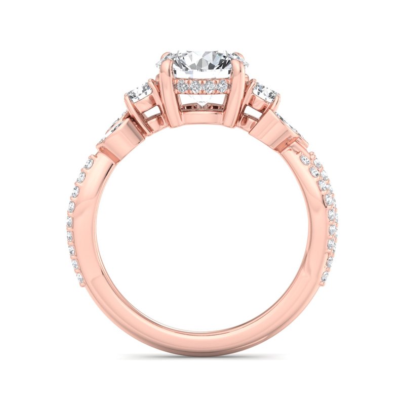 Floral Marquise Band with Beaded Detail Round Lab Grown Diamond Center Engagement Ring