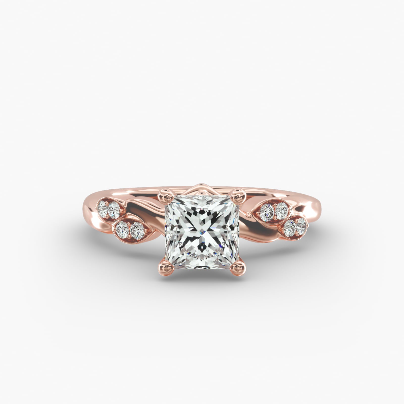 Floral Twist Cluster Princess Lab Grown Diamond Center Engagement Ring