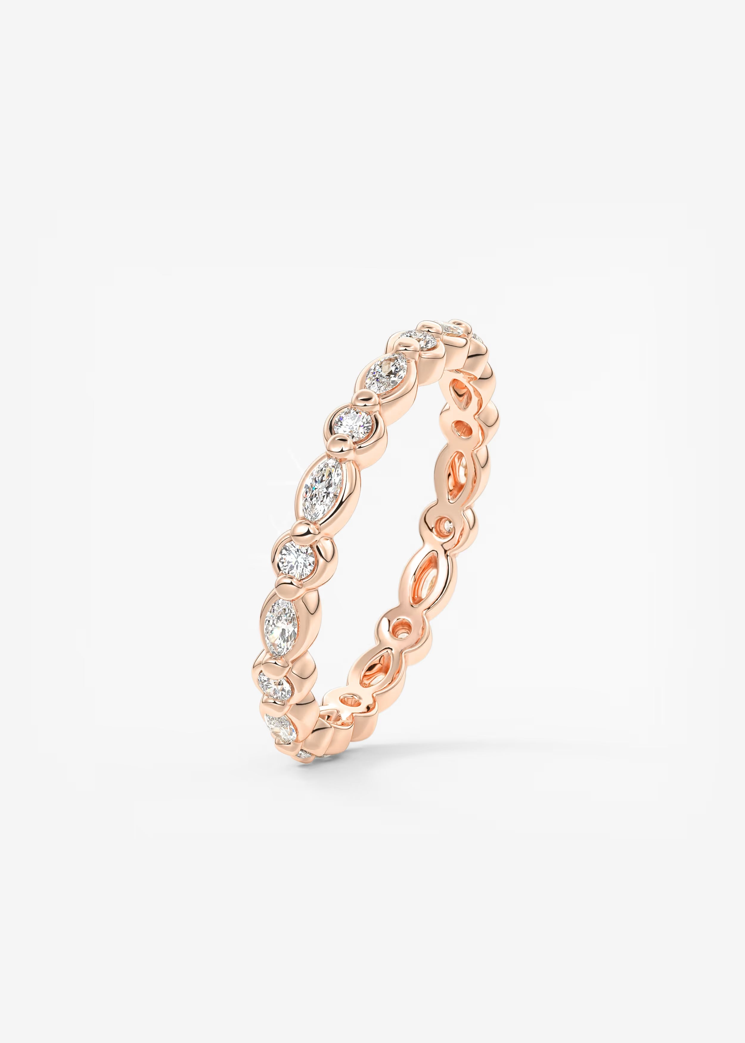 Gold Full Eternity Band with Alternating Oval and Round Diamond Motifs