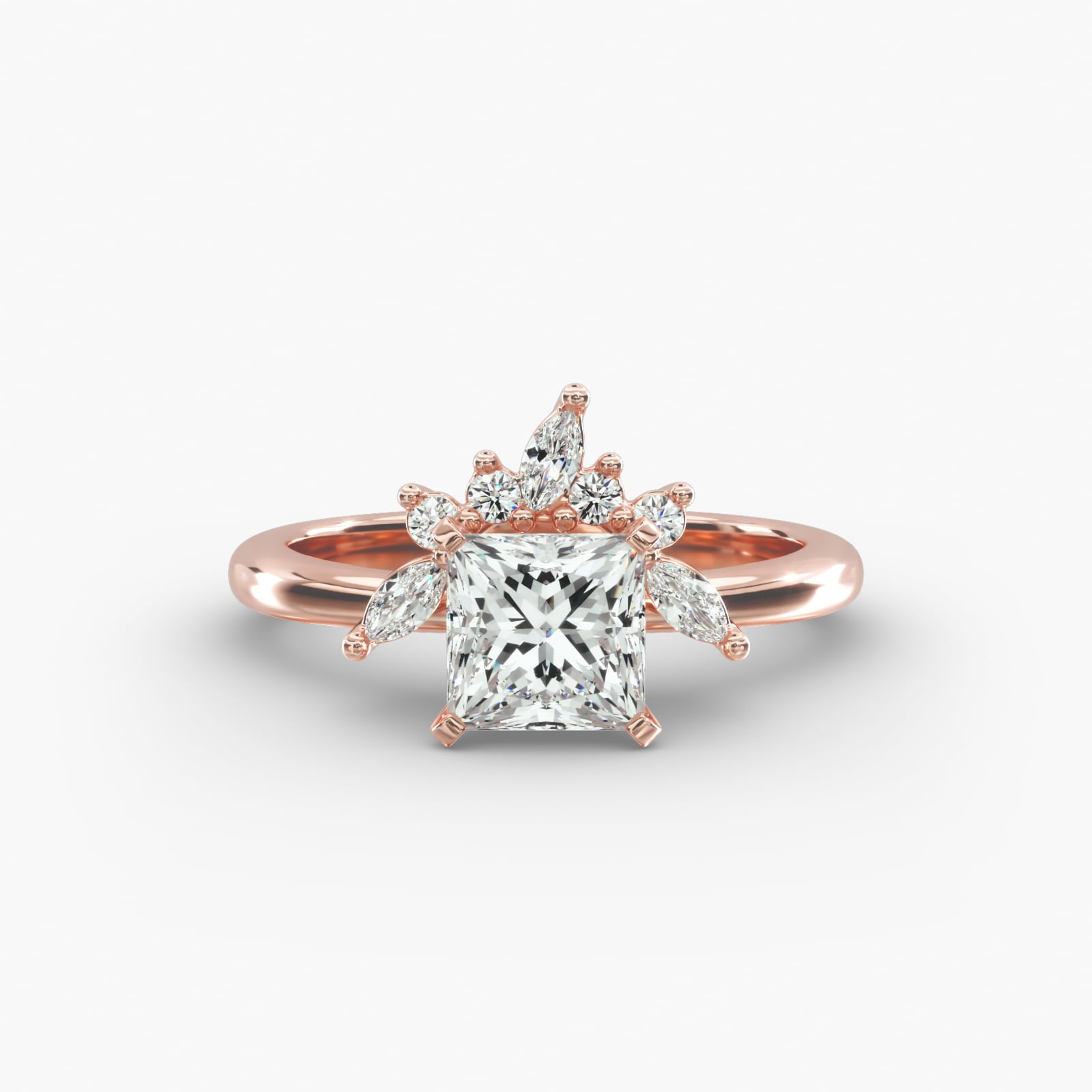 Crown Bloom Halo Princess Lab Grown Diamond Center Engagement Ring