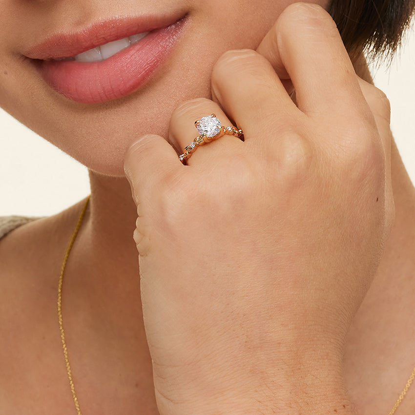 Vine Bloom Milgrain Round Lab Grown Diamond Center Engagement Ring