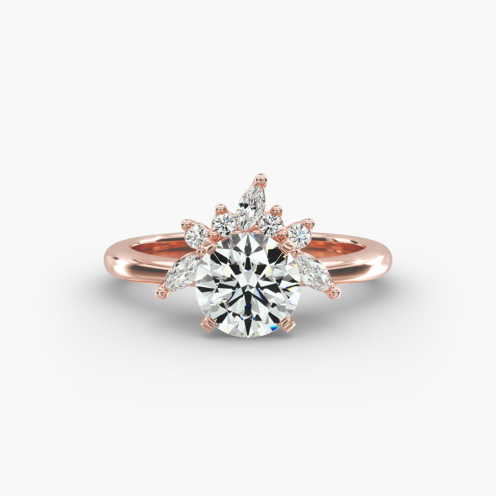 Crown Bloom Halo Round Lab Grown Diamond Center Engagement Ring