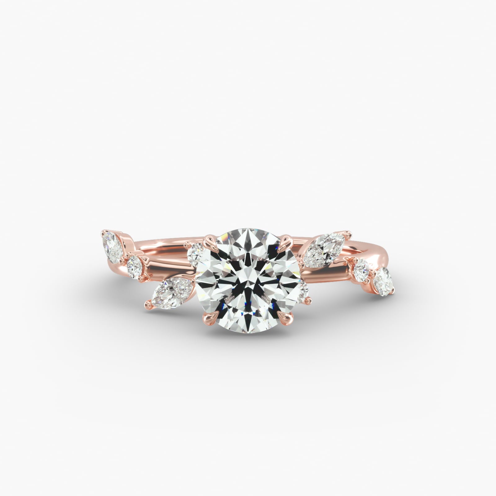 Symphony of Light Floral Round Lab Grown Diamond Center Engagement Ring