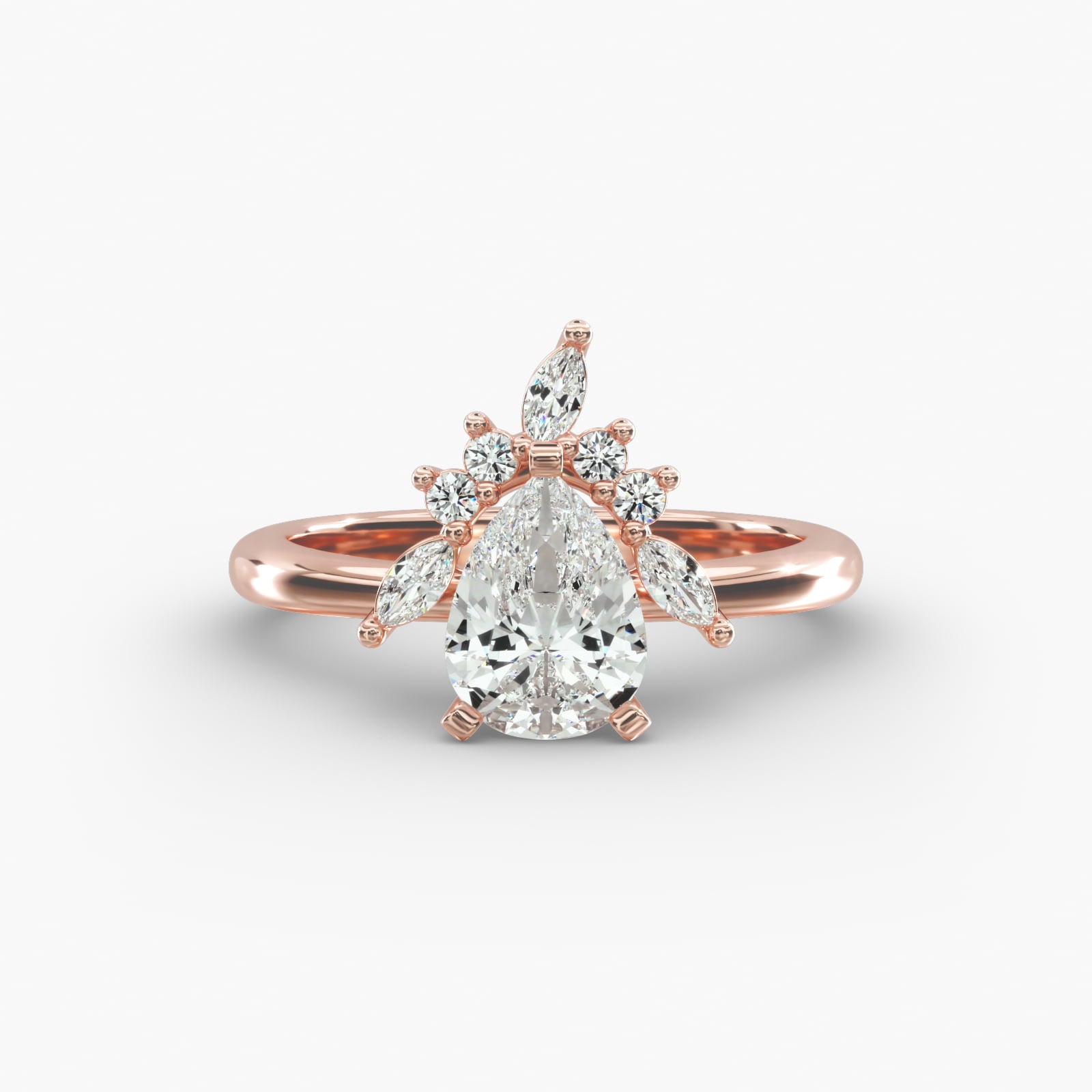 Crown Bloom Halo Pear Lab Grown Diamond Center Engagement Ring