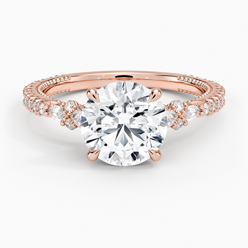 Floral Marquise Band with Beaded Edge Round Lab Grown Diamond Center Engagement Ring