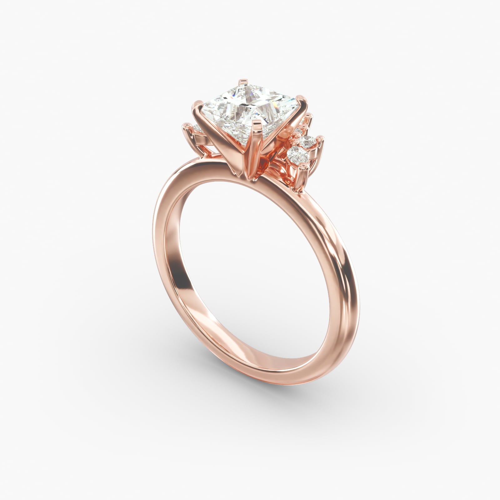 Crown Bloom Halo Princess Lab Grown Diamond Center Engagement Ring