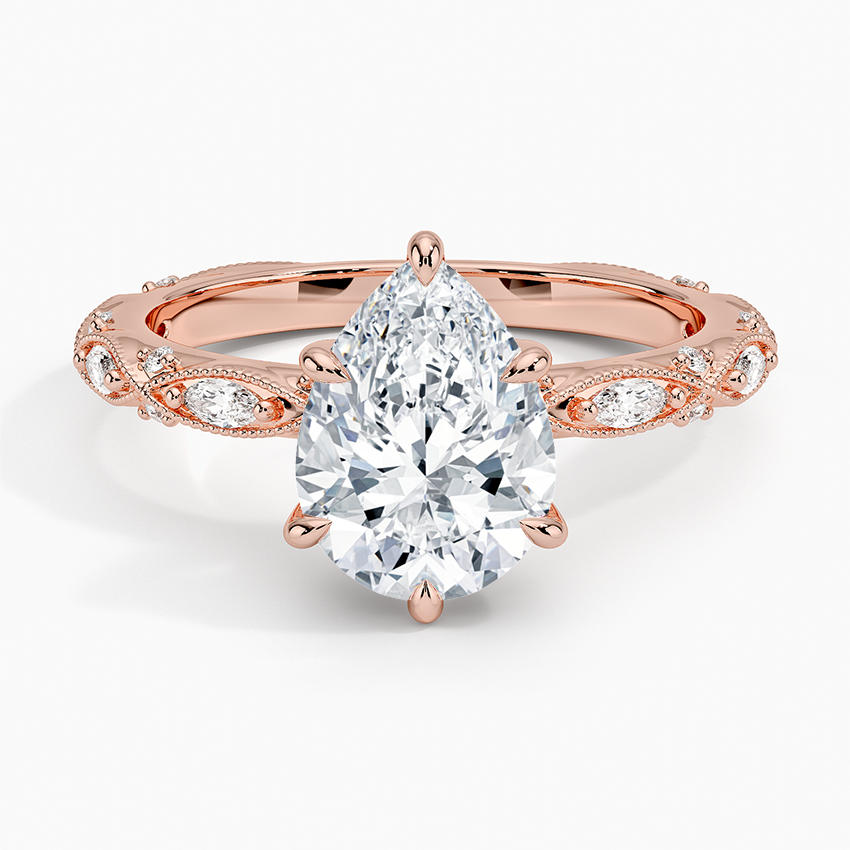 Vintage Pear Milgrain Lab Grown Diamond Center Engagement Ring