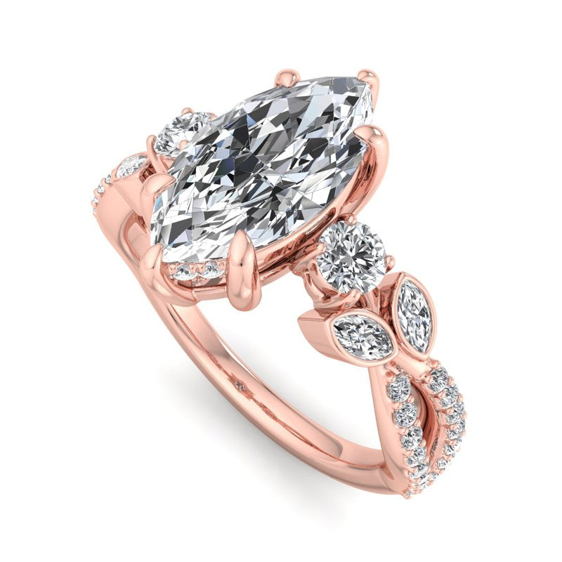 Floral Marquise Band with Beaded Detail Marquise Lab Grown Diamond Center Engagement Ring