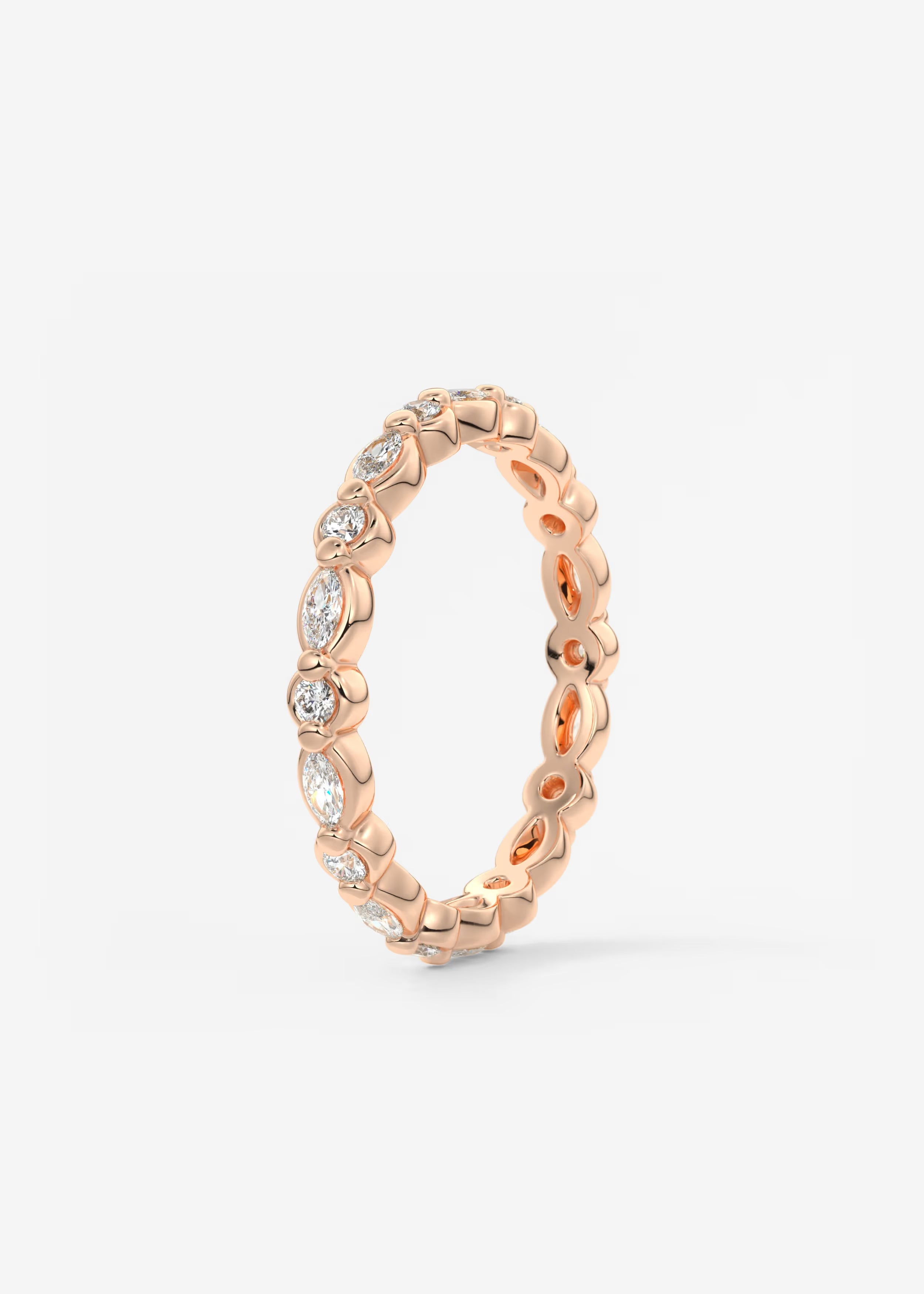 Gold Full Eternity Band with Alternating Oval and Round Diamond Motifs