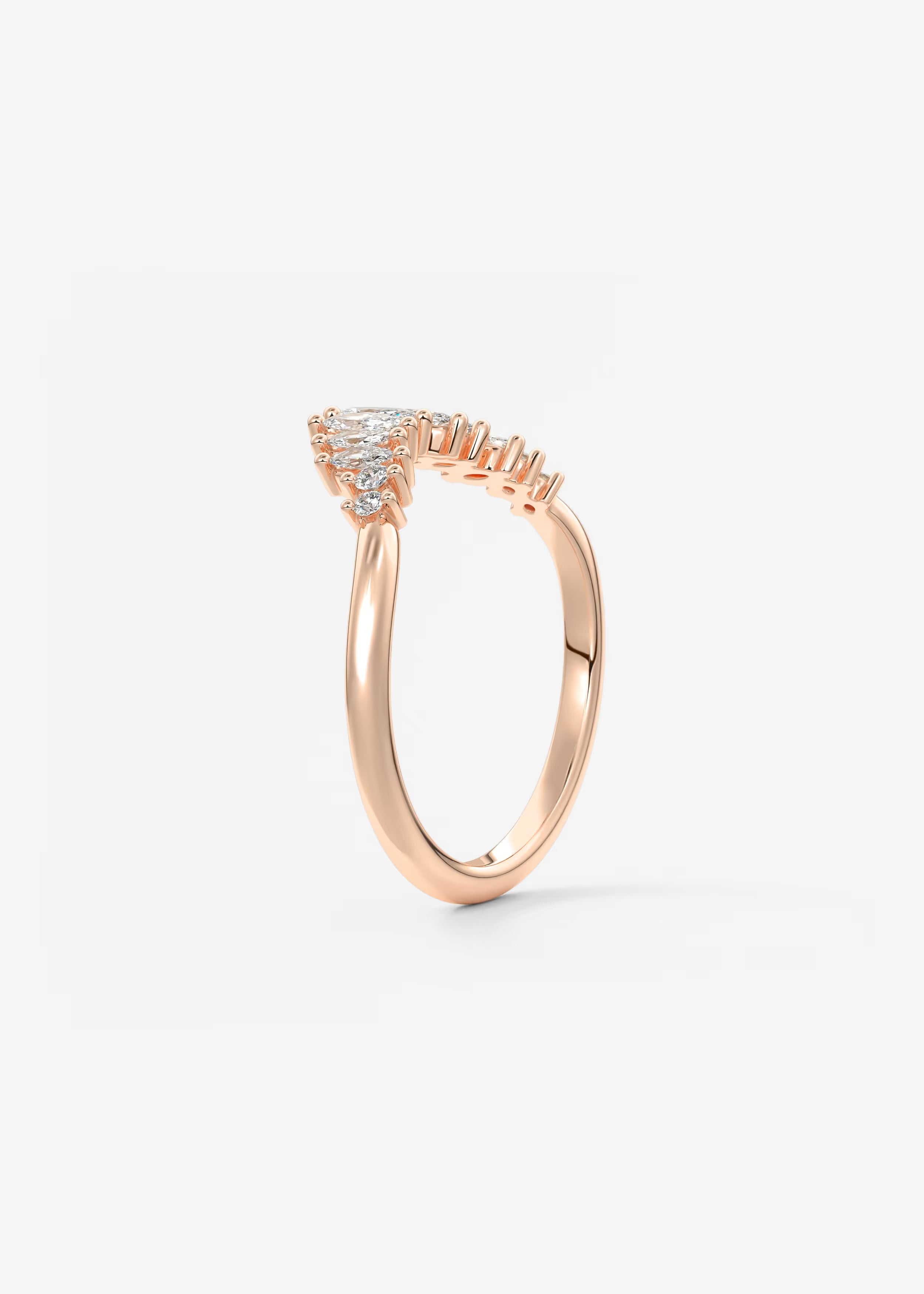 Gold Curved Band with Marquise and Round Lab‑Grown Diamonds in Tapered Cluster Design