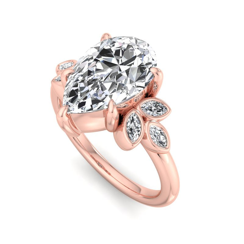 Floral Radiance Pear Lab Grown Diamond Center Engagement Ring