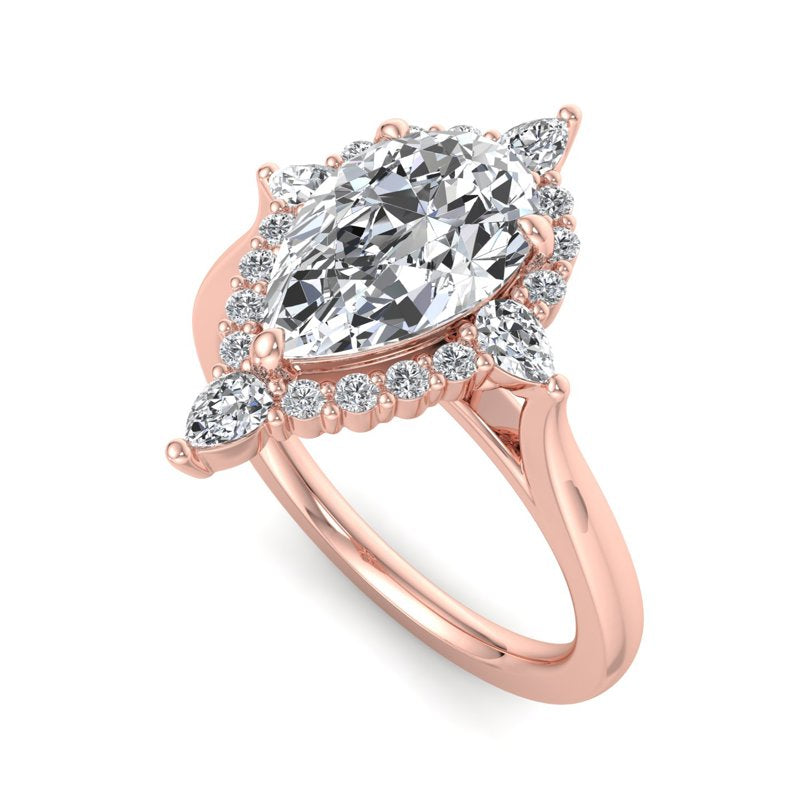 Halo-style with Pear Accents and Pear Lab Grown Diamond Center Engagement Ring