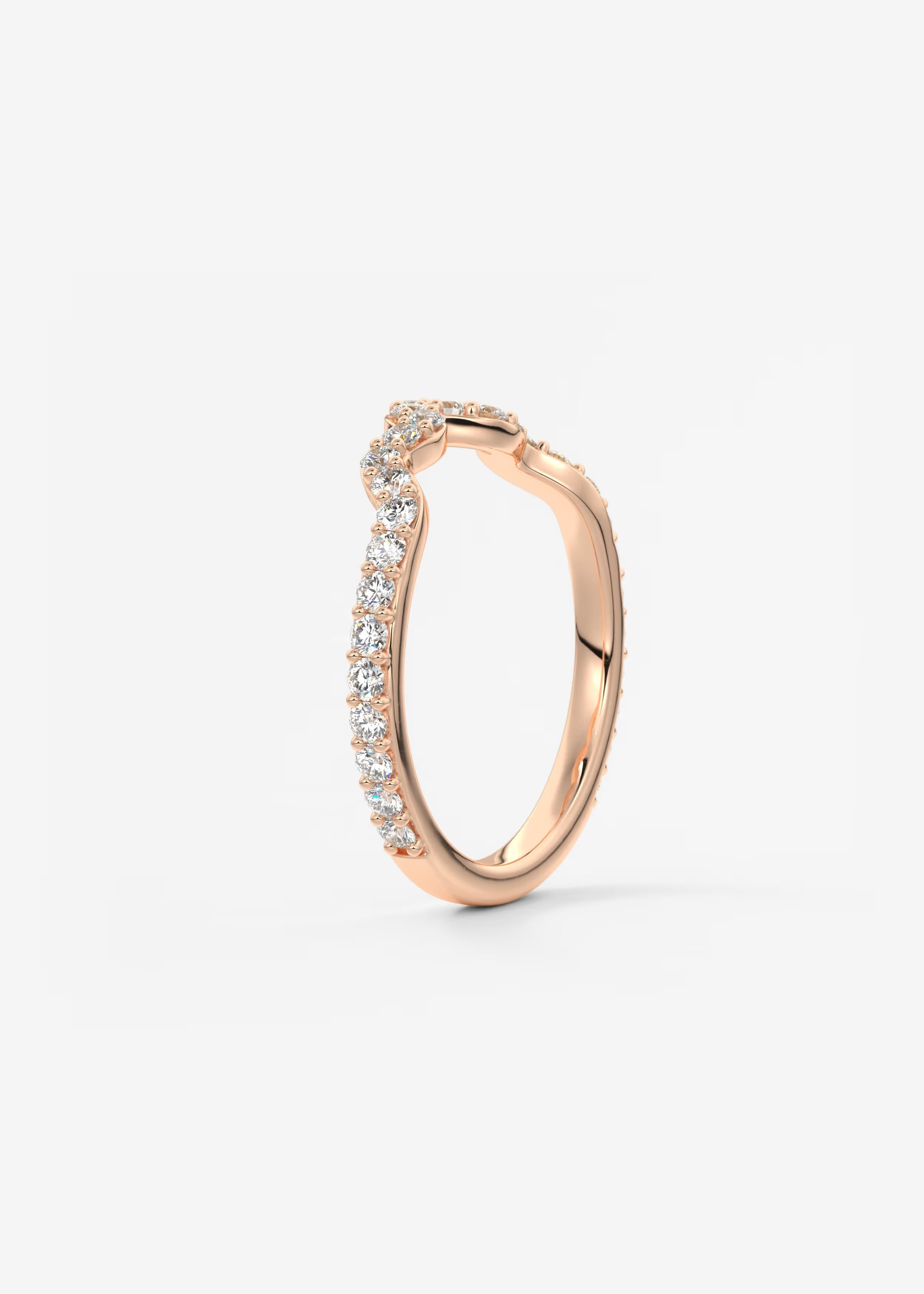 Gold Wave Band with Flowing Lab‑Grown Diamonds in Curved Pavé Design