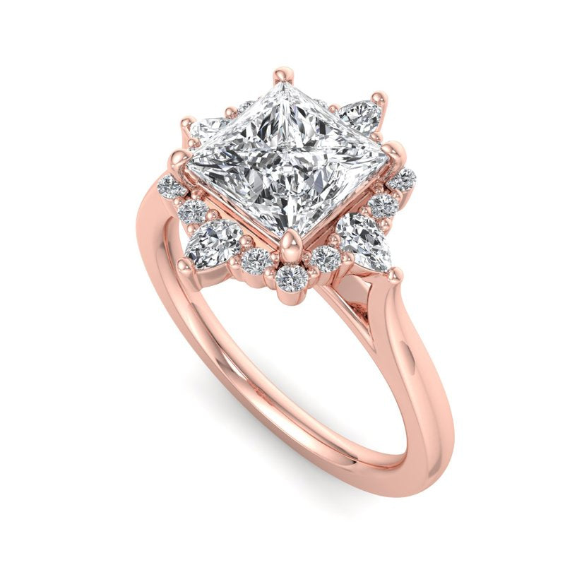 Halo-style with Pear Accents and Princess Lab Grown Diamond Center Engagement Ring