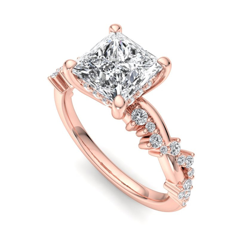 Classic Sparkle Pavé Princess Lab Grown Diamond Center Engagement Ring