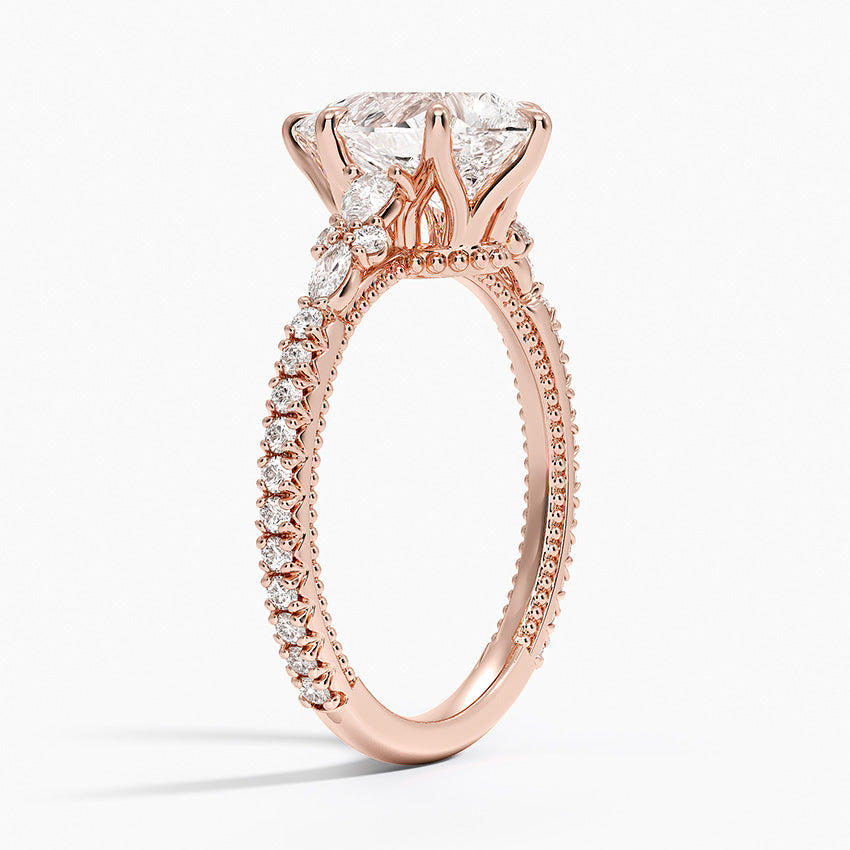 Floral Marquise Band with Beaded Edge Pear Lab Grown Diamond Center Engagement Ring