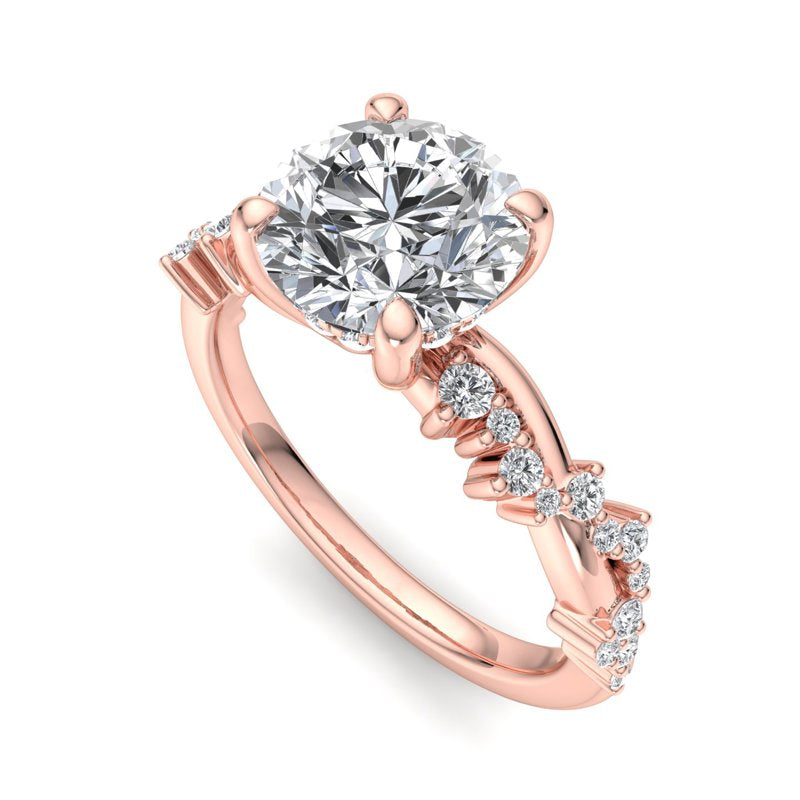 Classic Sparkle Pavé Round Lab Grown Diamond Center Engagement Ring