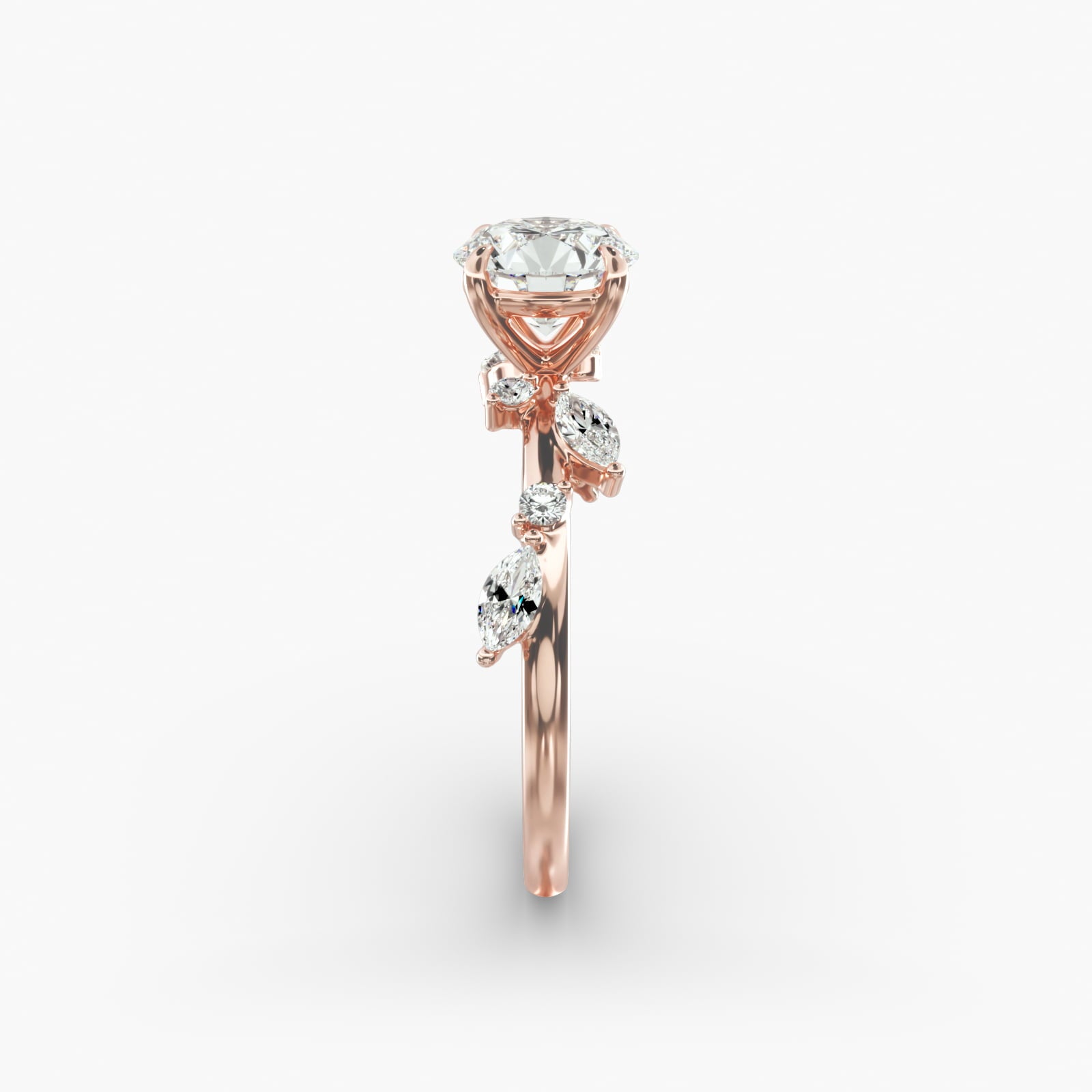 Symphony of Light Floral Round Lab Grown Diamond Center Engagement Ring