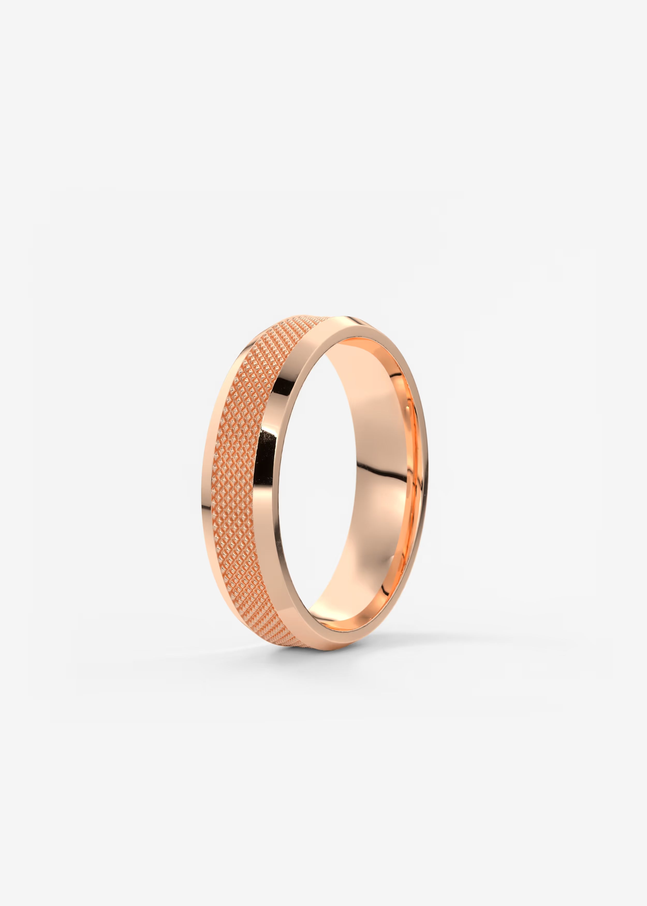 Gold Band with Polished Top and Knurled Texture Sides