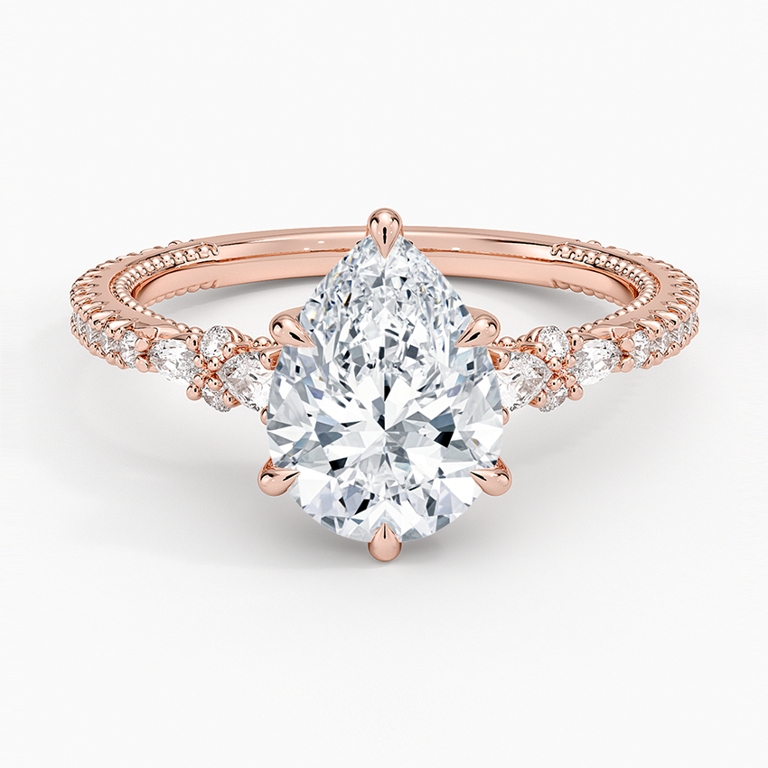 Floral Marquise Band with Beaded Edge Pear Lab Grown Diamond Center Engagement Ring