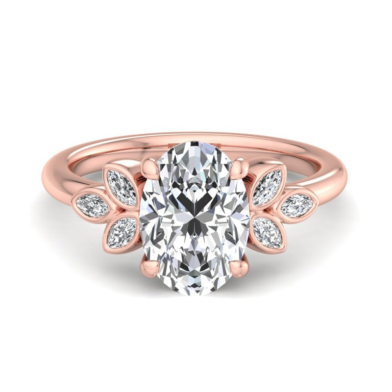 Floral Radiance Oval Lab Grown Diamond Center Engagement Ring