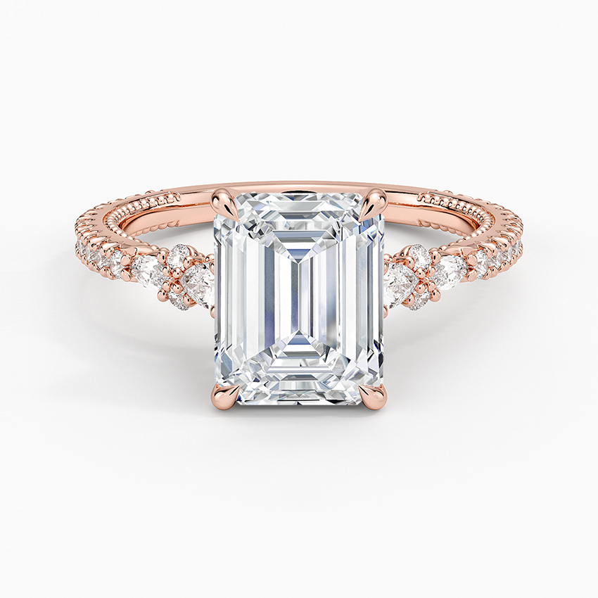 Floral Marquise Band with Beaded Edge Emerald Lab Grown Diamond Center Engagement Ring